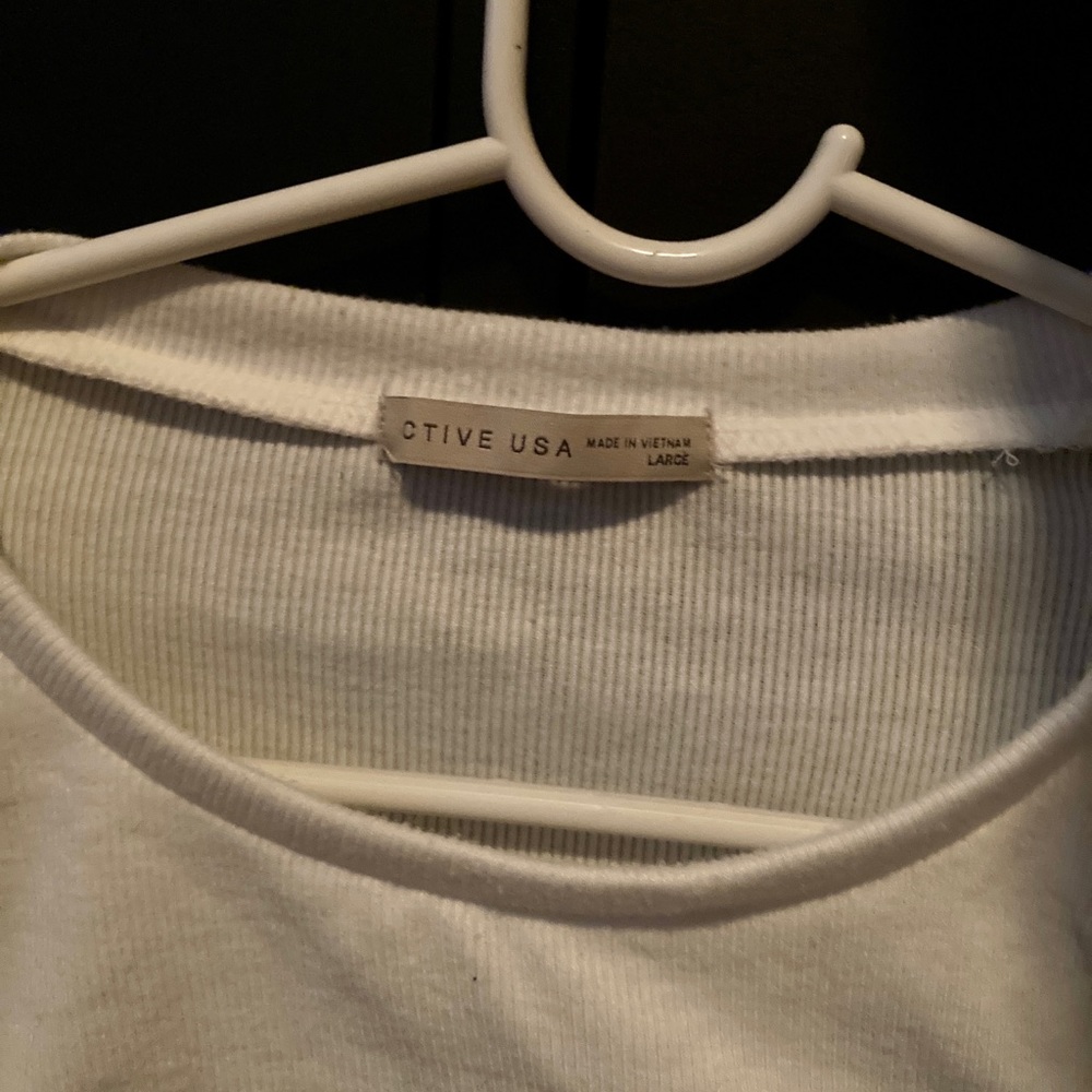 Active USA White Crop Long Sleeve Shirt.